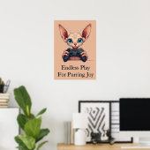 Sphynx kat houdt gamecontroller vast poster (Thuiskantoor)