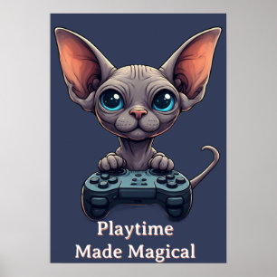 Sphynx kat houdt gamecontroller vast poster