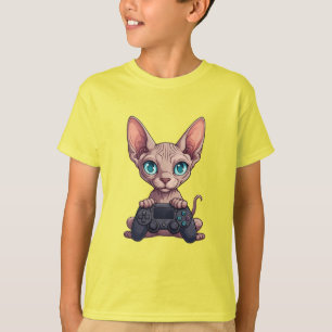 Sphynx kat houdt gamecontroller vast t-shirt