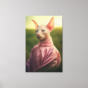 Sphynx Kat in Outfit – Levendig Natuurtafereel Canvas Afdruk