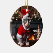 Sphynx Kat in Santa Hat Kerstmis Keramisch Ornament (Rechts)