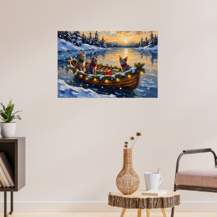 Sphynx Kat Kerstboot Vakantie Poster