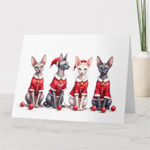 Sphynx Kat Kerstjurk Kerstman Hoed Kaart