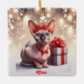 Sphynx Kat Kerstmis Keramisch Ornament (Voorkant)