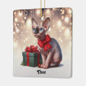 Sphynx Kat Kerstmis Keramisch Ornament (Links)