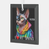 Sphynx Kat Liefde Zwart Glas Ornament (Voorkant links)