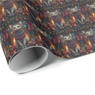 Sphynx Kat Met Kerstcadeaus Open Haard Cadeaupapier