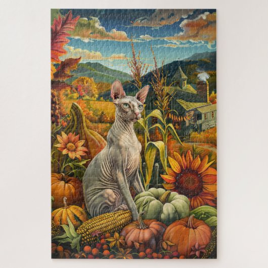 Sphynx Kat Oogst Dankdag Legpuzzel (Verticaal)