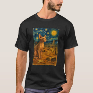 Sphynx Kat Starry Night Kunst Impressionisme Surre T-shirt