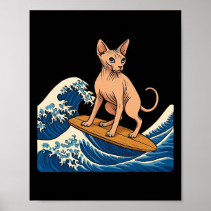 Sphynx kat surft op Japanse golf Poster