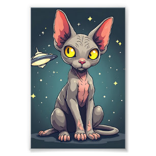 Sphynx-kat UFO-ruimte-carta-illustratie Foto Afdruk