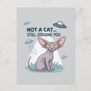 Sphynx-kat UFO-sarcastische cartoonkunst beoordele Briefkaart