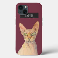 Sphynx Kat Watercolor Portret met Naam