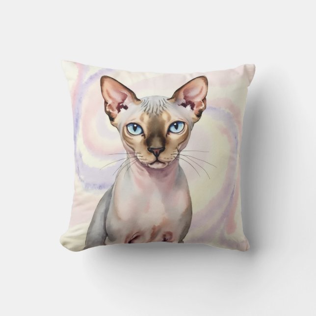 Sphynx Kat Waterverf Marmer Wervelende Kunst Kussen (Voorkant)