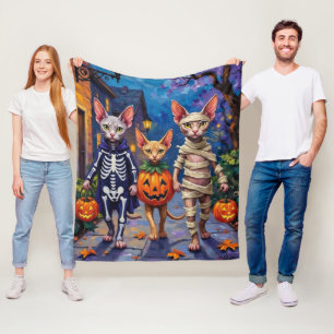 Sphynx katten gaan langs de deuren in Halloween-ko Fleece Deken