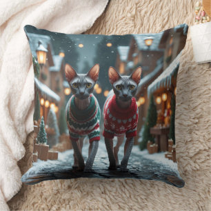Sphynx Katten Kerst Sneeuw Vakantie Kussen