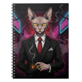 Sphynx Mafia Cat in Neon Noir Style Notitieboek