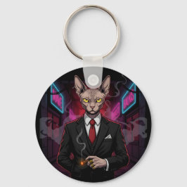Sphynx Mafia Cat in Neon Noir Style Sleutelhanger