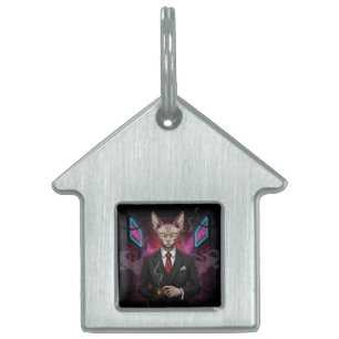 Sphynx Mafia Kat in Neon Noir Stijl Huisdieren Naamplaatje