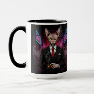 Sphynx Mafia Kat in Neon Noir Stijl Mok