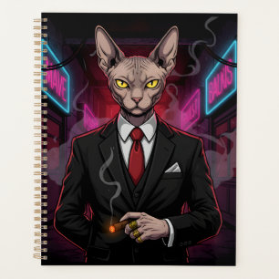 Sphynx Mafia Kat in Neon Noir Stijl Planner