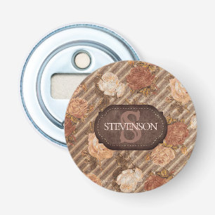 Spice Copper Roos Rustiek bloemenmonogram Button Flesopener