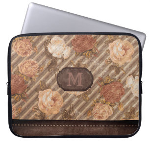  Spice Copper Roos   Rustiek bloemenmonogram Laptop Sleeve