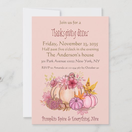 Spice en Nice roze pompoen Thanksgiving Kaart (Voorkant)