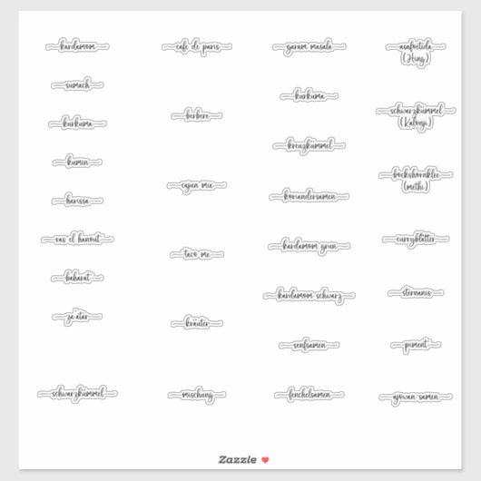 Spice Jar Labels Duits Middleast, Indië en Azië (Vel)