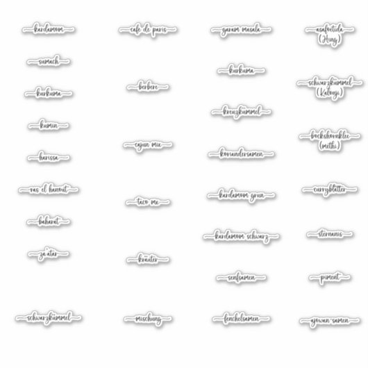 Spice Jar Labels Duits Middleast, Indië en Azië (Voorkant)