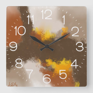 Spice of Life - Bruin Geel Sinaasappel Abstracte k Vierkante Klok