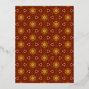 Spicy Brown Yellow Masala Pattern Folie Feestdagen Briefkaart