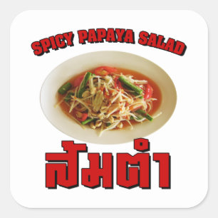 Spicy Papaya Salad [Som Tam] ... Thai Lao Vierkante Sticker
