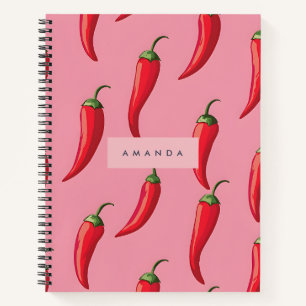 Spicy Red Chili Pepper Patroon op roze achtergrond Notitieboek