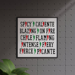Spicy Words Chili Pepper Design Poster