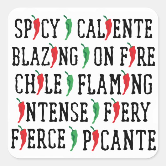 Spicy Words Chili Pepper Design Vierkante Sticker (Voorkant)