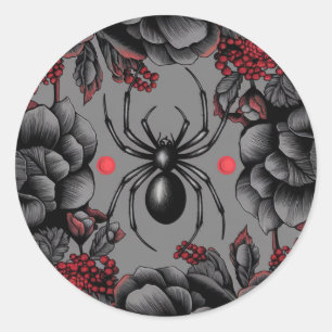 Spider Bloemen ontwerp Gotische stijl Ronde Sticker