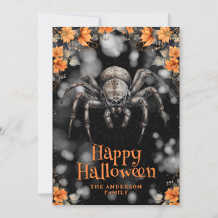 Spider Cobweb Floral Happy Halloween Kaart