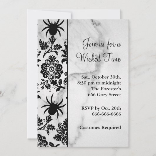 Spider Damask Halloween Invitation sur le marbre (Devant)
