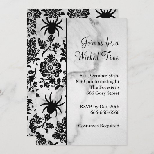 Spider Damask Halloween Invitation sur le marbre (Devant / Derrière)