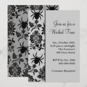 Spider Damask Hhalweeen Invitation (grijs) Kaart (Voorkant / Achterkant)