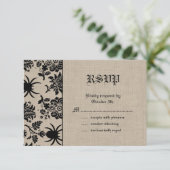 Spider Damask op Burlap RSVP Kaartje (Staand voorkant)