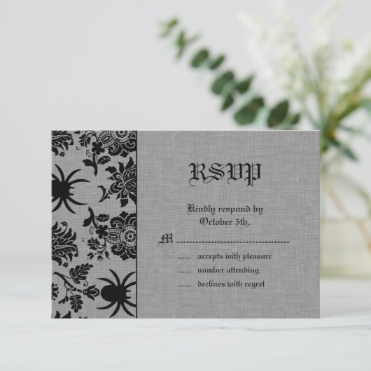 Spider Damask op Grey Linen RSVP (Staand voorkant)