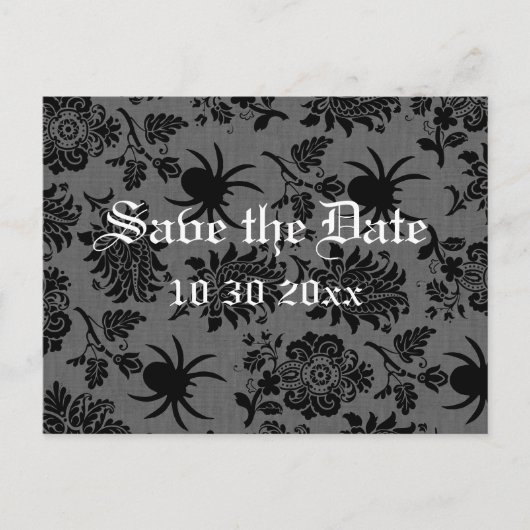 Spider Damask op grijs linnen Bewaar de datum Aankondigingskaart (Voorkant)