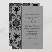 Spider Damask op Grijs Linnen bruiloft uitnodiging (Voorkant / Achterkant)