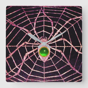 SPIDER EN WEB Emerald Green Gemstone Black Vierkante Klok
