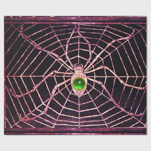 SPIDER EN WEB Green Emerald Gemstone Black Cadeaupapier (Vlak)