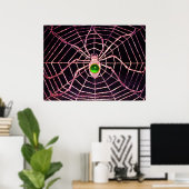 SPIDER EN WEB Green Emerald Gemstone Black Poster (Thuiskantoor)