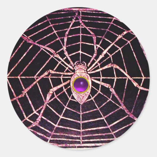 SPIDER EN WEB Paars Amethyst Black Ronde Sticker (Voorkant)