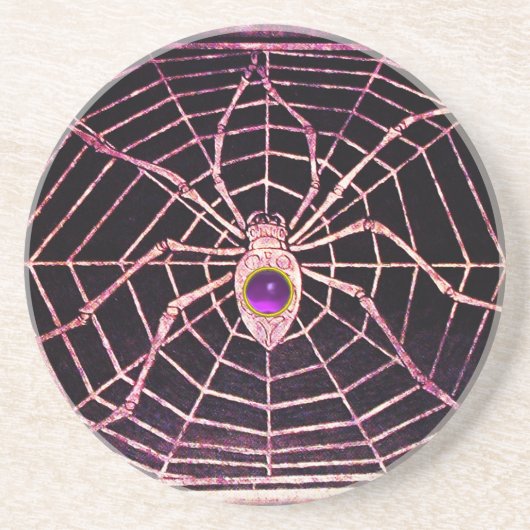 SPIDER EN WEB Paars Amethyst Black Zandsteen Onderzetter (Voorkant)